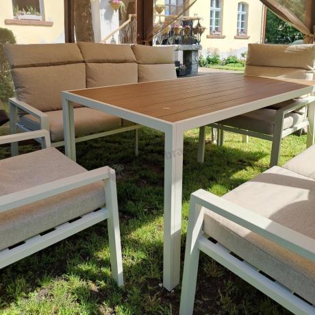 Meble tarasowe wysokie oparcia metalowe z sofami 175cm i wysokim stołem Doros Grande - Polywood Cream