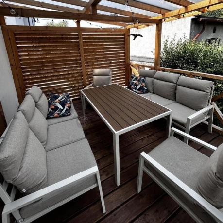Meble tarasowe wysokie oparcia metalowe z sofami 175cm i wysokim stołem Doros Grande - Polywood Cream