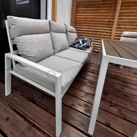 Meble tarasowe wysokie oparcia metalowe z sofami 175cm i wysokim stołem Doros Grande - Polywood Cream