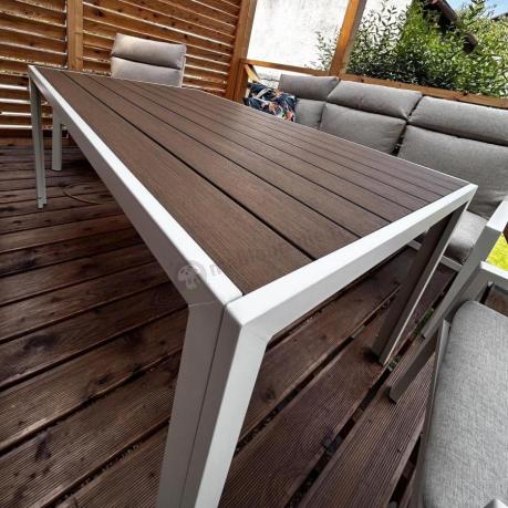 Meble tarasowe wysokie oparcia metalowe z sofami 175cm i wysokim stołem Doros Grande - Polywood Cream