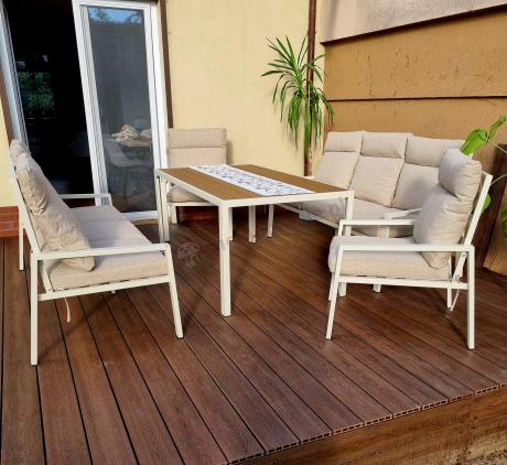 Meble tarasowe wysokie oparcia metalowe z sofami 175cm i wysokim stołem Doros Grande - Polywood Cream