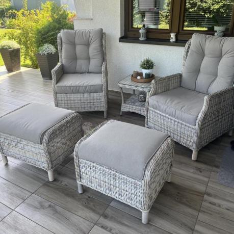 Meble technorattan dwa regulowane fotele + podnóżki + stolik Laritto Duo - Beige