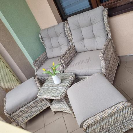 Meble technorattan dwa regulowane fotele + podnóżki + stolik Laritto Duo - Beige