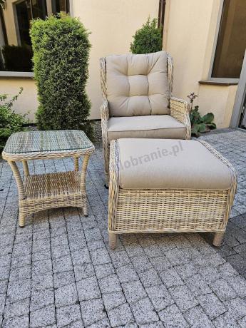 Meble technorattan dwa regulowane fotele + podnóżki + stolik Laritto Duo - Beige