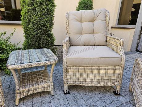 Meble technorattan dwa regulowane fotele + podnóżki + stolik Laritto Duo - Beige