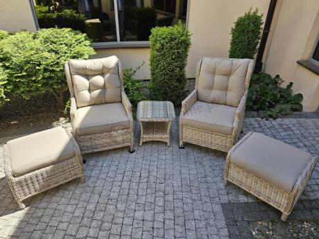 Meble technorattan dwa regulowane fotele + podnóżki + stolik Laritto Duo - Beige