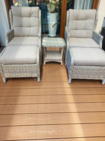 Meble technorattan dwa regulowane fotele + podnóżki + stolik Laritto Duo - Beige