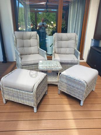 Meble technorattan dwa regulowane fotele + podnóżki + stolik Laritto Duo - Beige