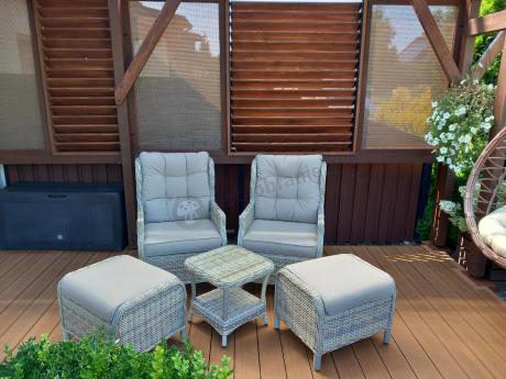 Meble technorattan dwa regulowane fotele + podnóżki + stolik Laritto Duo - Beige