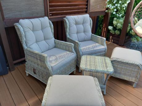 Meble technorattan dwa regulowane fotele + podnóżki + stolik Laritto Duo - Beige