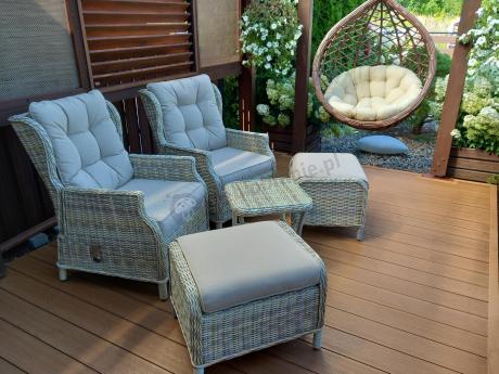 Meble technorattan dwa regulowane fotele + podnóżki + stolik Laritto Duo - Beige