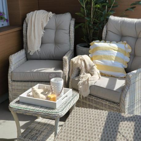 Meble technorattan dwa regulowane fotele + podnóżki + stolik Laritto Duo - Beige