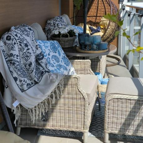 Meble technorattan dwa regulowane fotele + podnóżki + stolik Laritto Duo - Beige