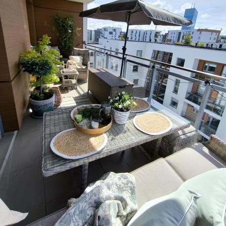 Meble technorattan dwa regulowane fotele + podnóżki + stolik Laritto Duo - Beige