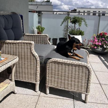 Meble technorattan dwa regulowane fotele + podnóżki + stolik Laritto Duo - Creme