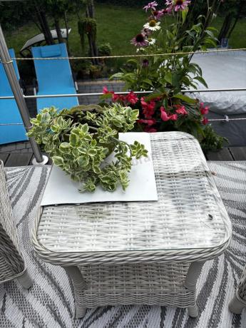 Meble technorattan dwa regulowane fotele + podnóżki + stolik Laritto Duo - Creme