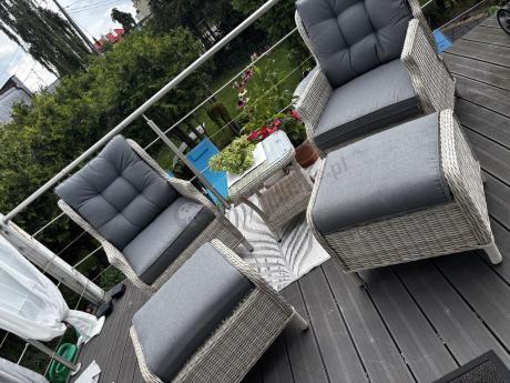 Meble technorattan dwa regulowane fotele + podnóżki + stolik Laritto Duo - Creme