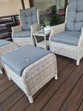 Meble technorattan dwa regulowane fotele + podnóżki + stolik Laritto Duo - Creme