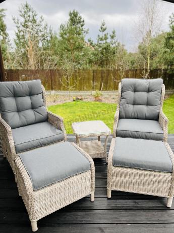 Meble technorattan dwa regulowane fotele + podnóżki + stolik Laritto Duo - Creme