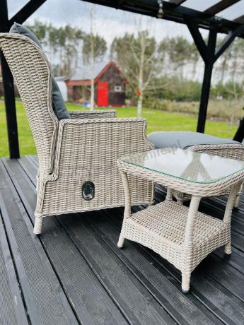 Meble technorattan dwa regulowane fotele + podnóżki + stolik Laritto Duo - Creme