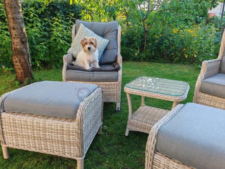 Meble technorattan dwa regulowane fotele + podnóżki + stolik Laritto Duo - Creme