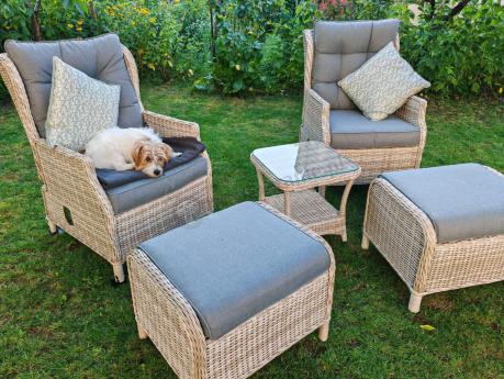 Meble technorattan dwa regulowane fotele + podnóżki + stolik Laritto Duo - Creme