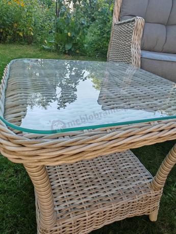 Meble technorattan dwa regulowane fotele + podnóżki + stolik Laritto Duo - Creme