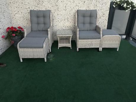 Meble technorattan dwa regulowane fotele + podnóżki + stolik Laritto Duo - Creme