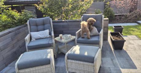 Meble technorattan dwa regulowane fotele + podnóżki + stolik Laritto Duo - Creme