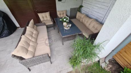 Meble technorattanowe na 8 osób z wysokim stołem Perata Grande Brown