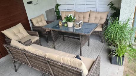 Meble technorattanowe na 8 osób z wysokim stołem Perata Grande Brown