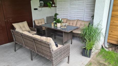 Meble technorattanowe na 8 osób z wysokim stołem Perata Grande Brown