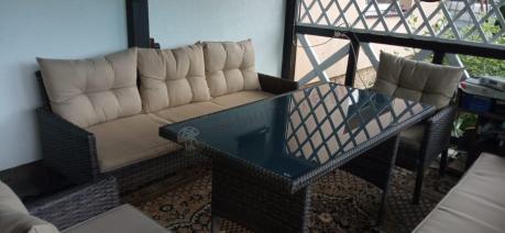 Meble technorattanowe na 8 osób z wysokim stołem Perata Grande Brown