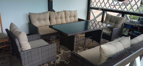 Meble technorattanowe na 8 osób z wysokim stołem Perata Grande Brown