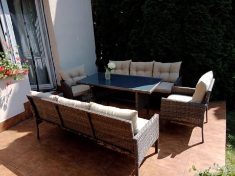 Meble technorattanowe na 8 osób z wysokim stołem Perata Grande Brown