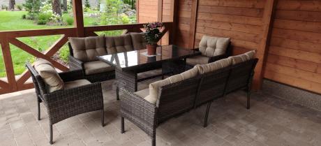 Meble technorattanowe na 8 osób z wysokim stołem Perata Grande Brown