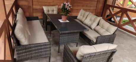 Meble technorattanowe na 8 osób z wysokim stołem Perata Grande Brown