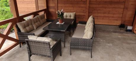 Meble technorattanowe na 8 osób z wysokim stołem Perata Grande Brown