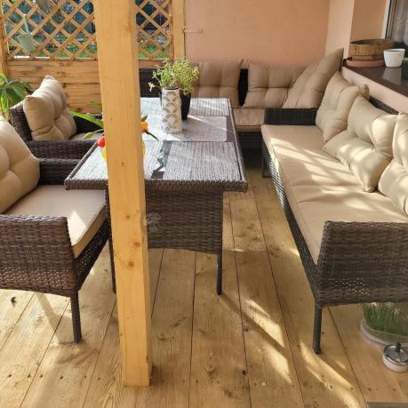 Meble technorattanowe na 8 osób z wysokim stołem Perata Grande Brown