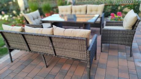 Meble technorattanowe na 8 osób z wysokim stołem Perata Grande Brown