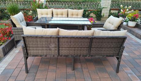 Meble technorattanowe na 8 osób z wysokim stołem Perata Grande Brown