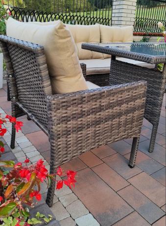 Meble technorattanowe na 8 osób z wysokim stołem Perata Grande Brown