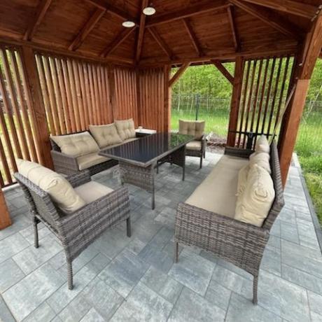 Meble technorattanowe na 8 osób z wysokim stołem Perata Grande Brown