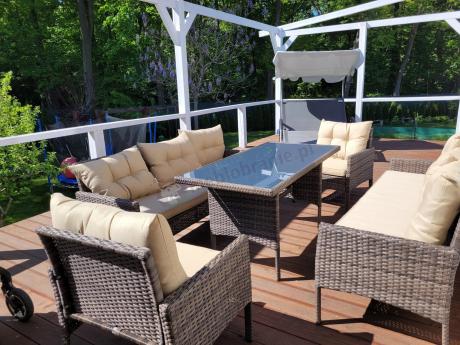 Meble technorattanowe na 8 osób z wysokim stołem Perata Grande Brown