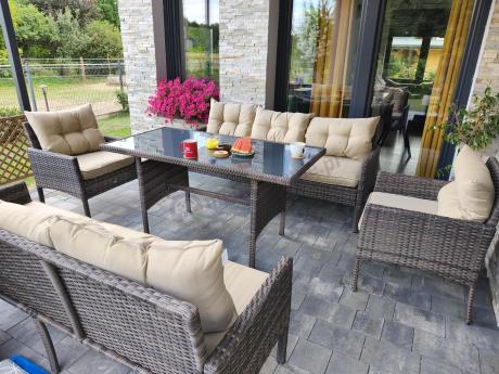 Meble technorattanowe na 8 osób z wysokim stołem Perata Grande Brown