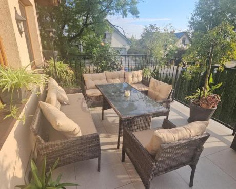 Meble technorattanowe na 8 osób z wysokim stołem Perata Grande Brown