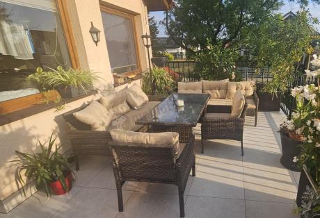 Meble technorattanowe na 8 osób z wysokim stołem Perata Grande Brown