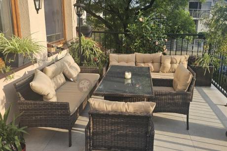 Meble technorattanowe na 8 osób z wysokim stołem Perata Grande Brown