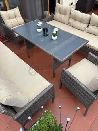 Meble technorattanowe na 8 osób z wysokim stołem Perata Grande Brown