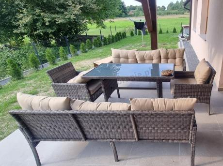 Meble technorattanowe na 8 osób z wysokim stołem Perata Grande Brown